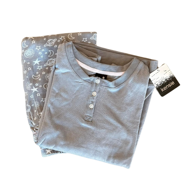 Kensie Women’s Pajama Set – Soft Stretch Knit Henley Top & Star Print Pants