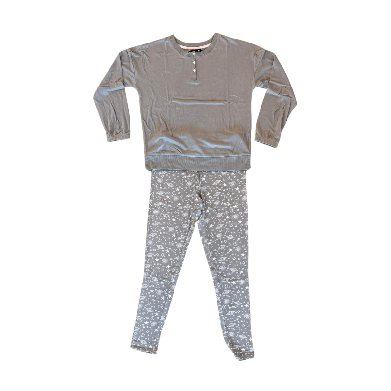 Kensie Women’s Pajama Set – Soft Stretch Knit Henley Top & Star Print Pants